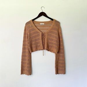 Jolie and Joy Tan Cropped Knit Cardigan